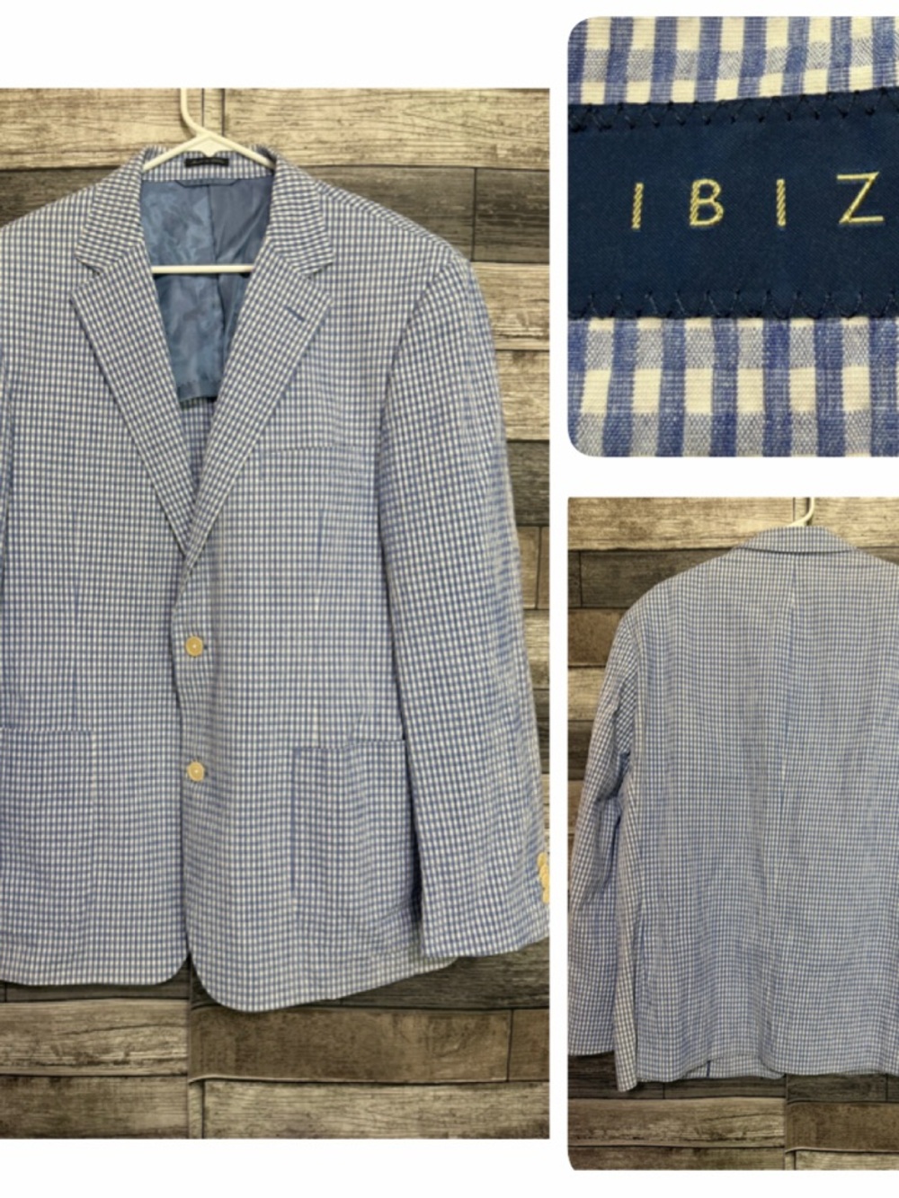 Ibiza Carini Seersucker Sport Coat Blazer Men’s 44R Blue White 2 Button